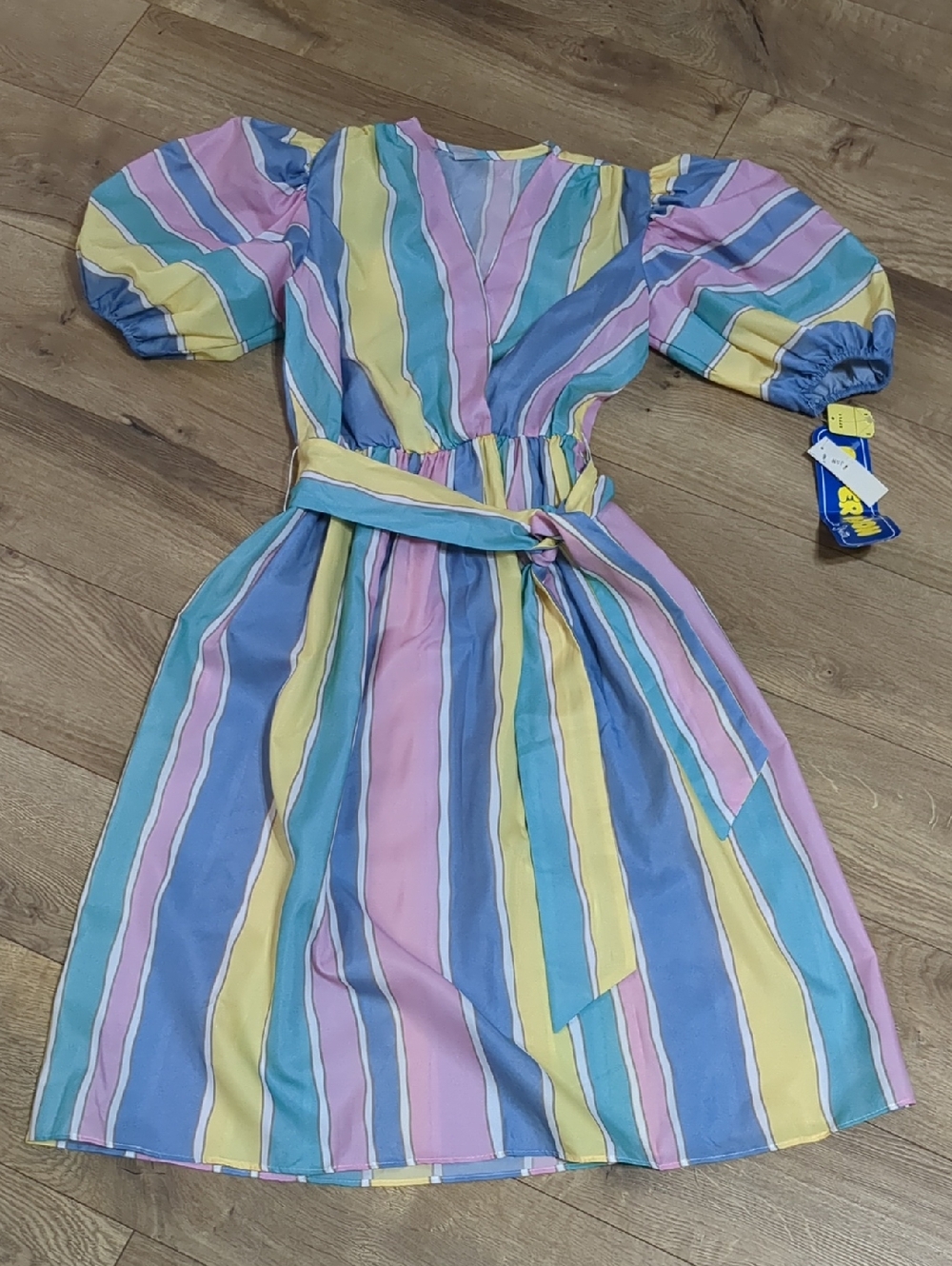 Vintage Papper Moon puffy sleeve pastel striped Juniors midi dress Size 5 NWT - Picture 5 of 12